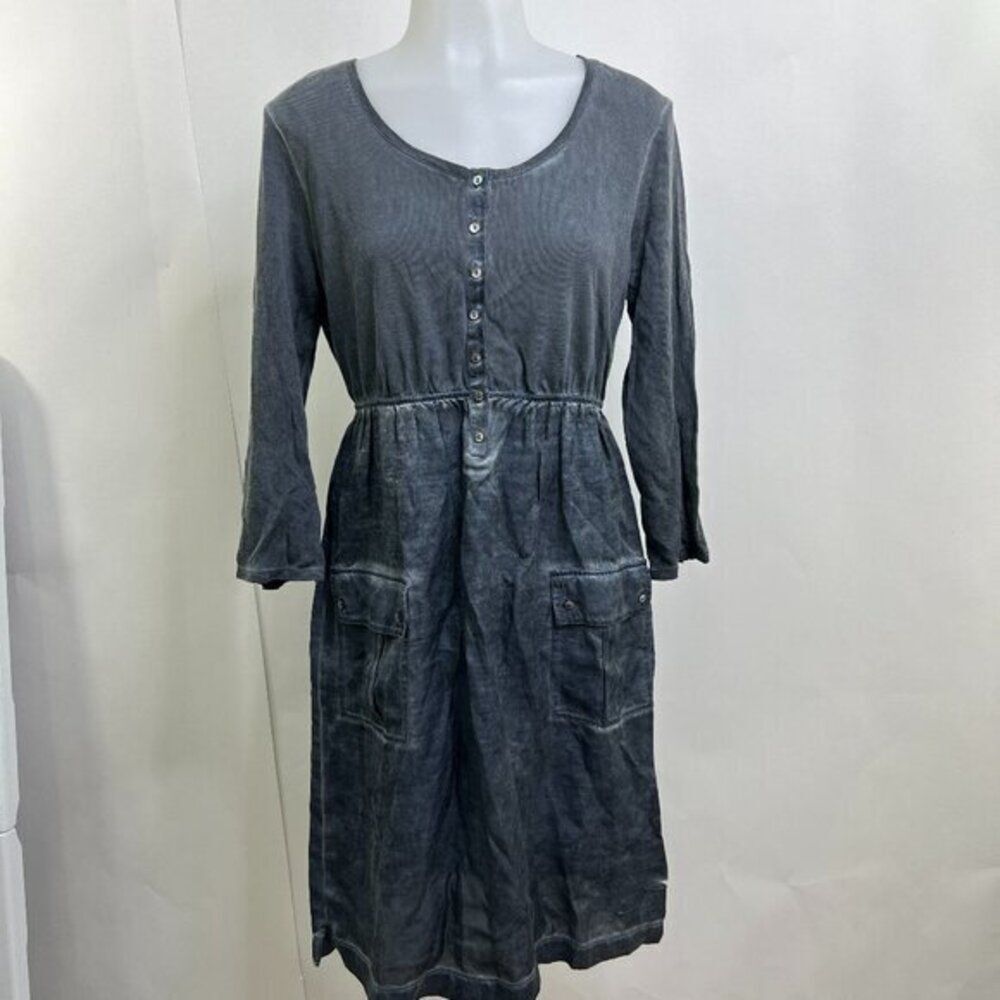 Soma XS Dress Gray Blue Button Silk Henley Burnout Shirt‎ 3/4 Sleeve A-line